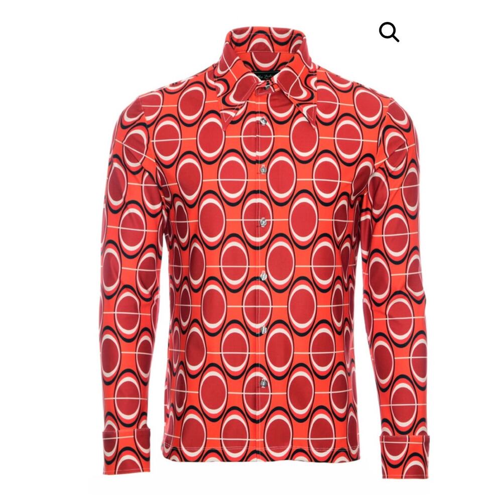 DOROTHY ZUDORA Lava Luau Men's 2X Red Orange 70's Long Sleeve Shirt‎ USA Button